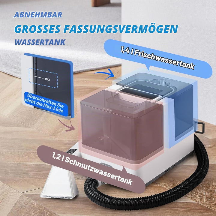Moongiantgo Waschsauger Teppichreiniger mit Dampf/Warm/Kaltemwasser 1300W Fleckenreiniger mit 13kPa