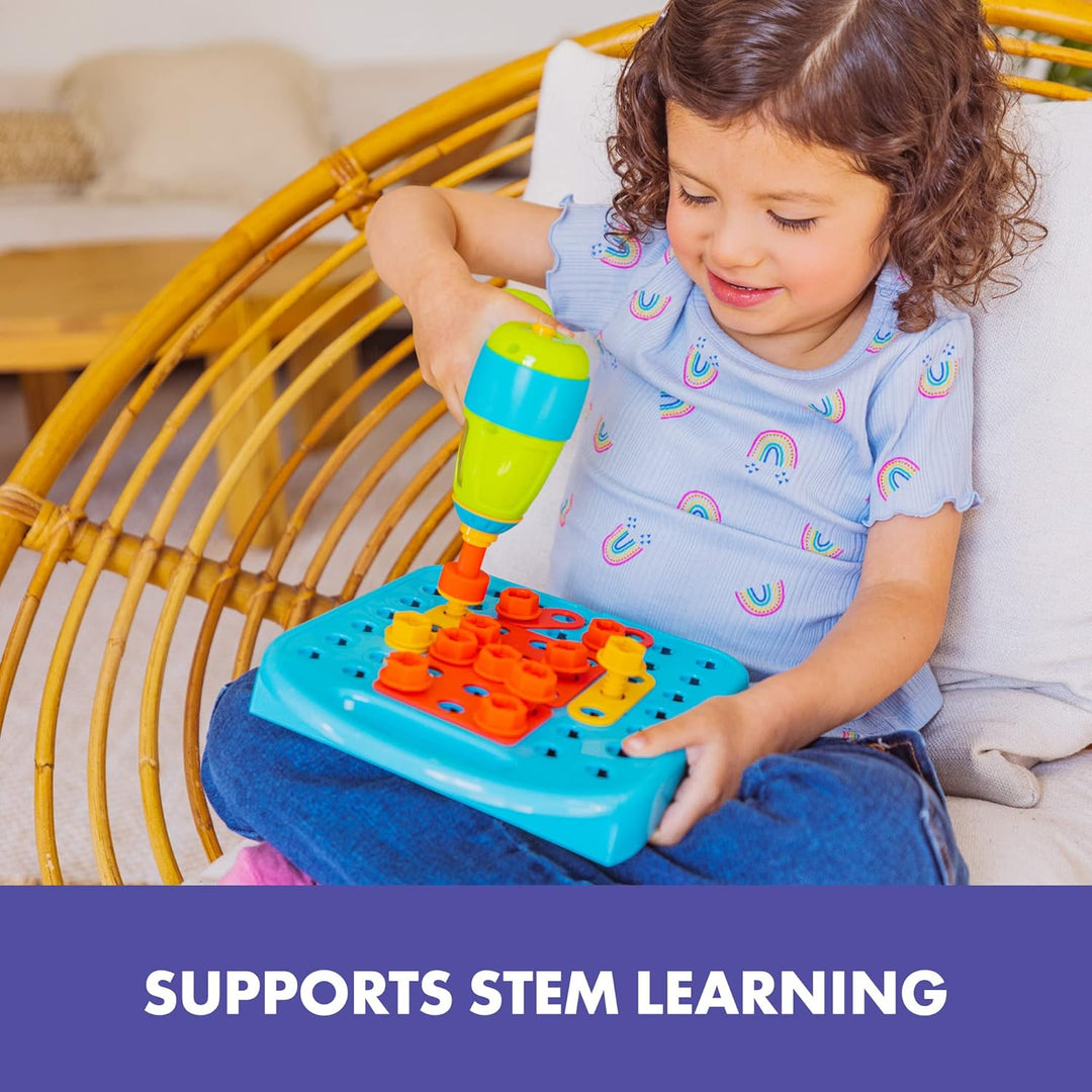 Learning Resources Design & Drill Formenwerkstatt, 73 Teile mit elektrischem Spielzeugbohrer, MINT-S