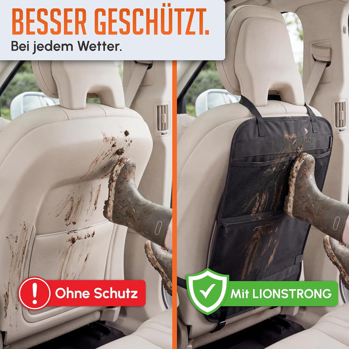 LIONSTRONG® Auto Organizer Kinder Rücksitz schwarz [WASSERDICHT] - Rückenlehnenschutz Auto Kinder un