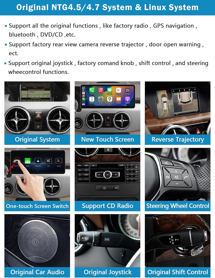 Autoradio 12,3 Zoll Touchscreen mit kabellosem Carplay und Android Auto für 2013-2015 Mercedes Benz