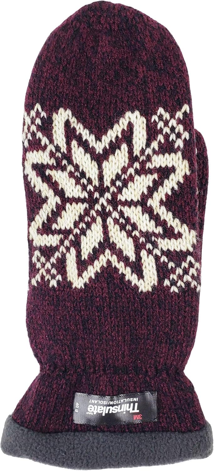 BRUCERIVER Damen Schneeflocke Strickhandschuhe mit warmem Thinsulate Fleece Futter Aubergine S, Aube