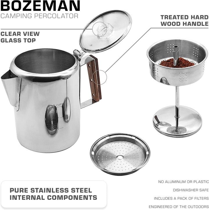 Coletti Bozeman Perkolator-Kaffeekanne – KEIN Aluminium, KEIN Plastik [9 Tassen] 9 CUP, 9 CUP