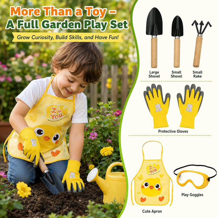 2 in 1 Kinder Rasenmäher mit Geräusch und Licht, Gartenspielzeug | mit Laubbläser, Schürze, Handschu