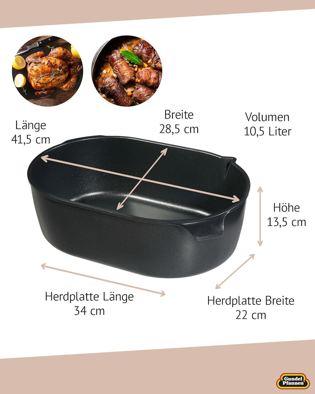 Original Gundel GUSS BRÄTER Gigante, 41,5 x 28,5 cm, Höhe 13,5 cm, Titan-Keramik-Oberfläche für Cera