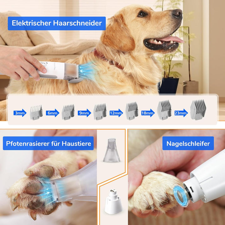 FUKUMARU Hundeschermaschine mit Staubsauger, 12000 Pa Saugt 99.99% der Tierhaare, Leise Schermaschin