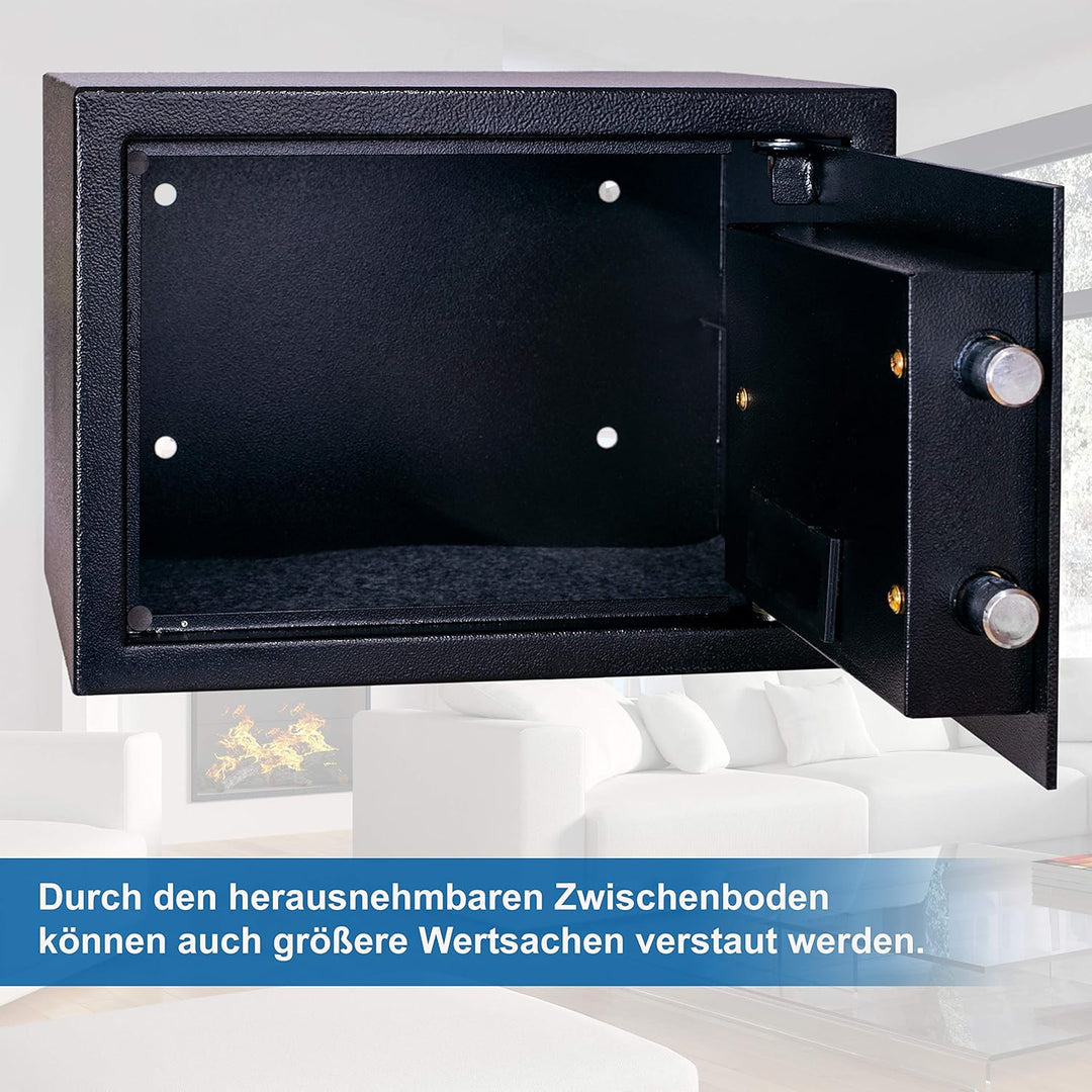 Anadol Tresor Deluxe, Elektronischer Safe mit Zahlenschloss, Fingerabdruck Sensor, Doppelbolzen Verr