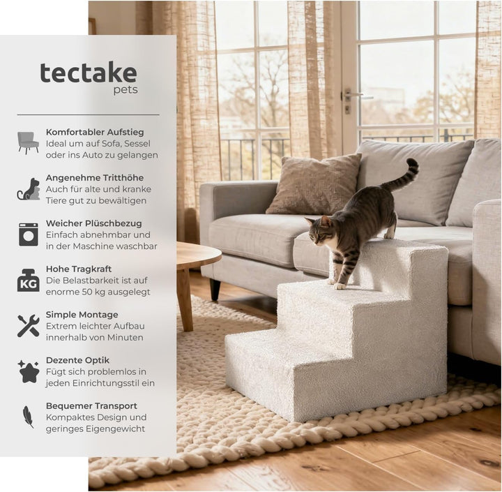 tectake® Hundetreppe oder Katzentreppe, Haustiertreppe, Einstiegshilfe mit waschbarem Bezug, extra F