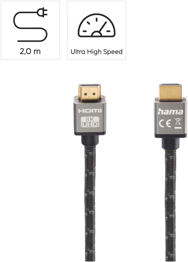 Hama Premium HDMI Kabel 2 Meter Ultra High Speed (Exzellentes Monitorkabel 4K / 8K, 48 Gbit/s, UHD B