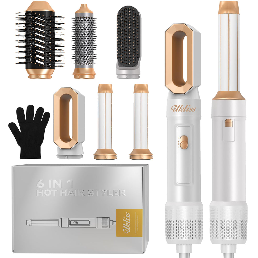 UKLISS 6 in 1 Hairstyler, Haarstyler & Haartrockner Set mit Warmluft Lockenbürste Automatisch, Hair