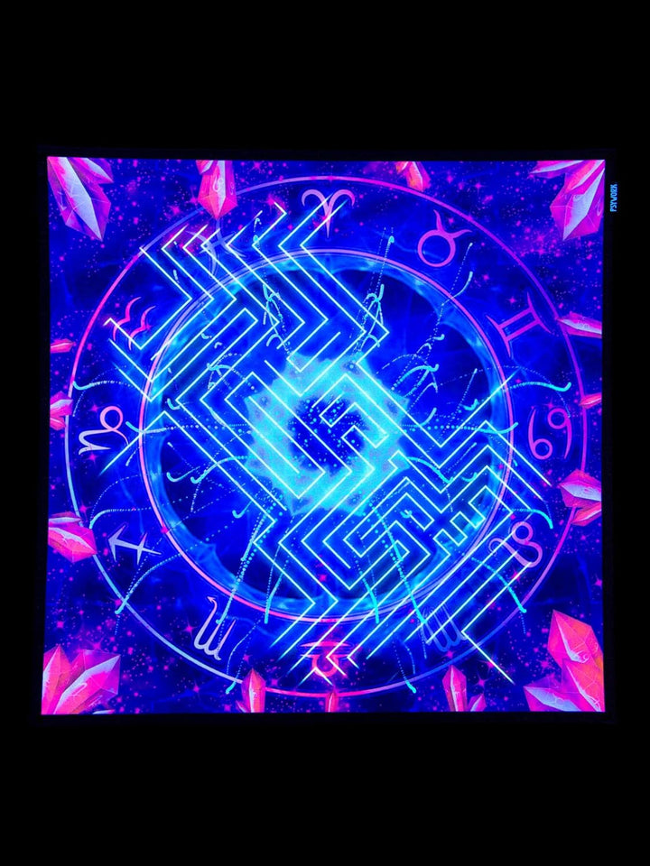 PSYWORK Schwarzlicht Stoffposter Neon | Zodiac Signs Lines | 0,75 x 0,75m | UV-aktiv | fluoreszieren