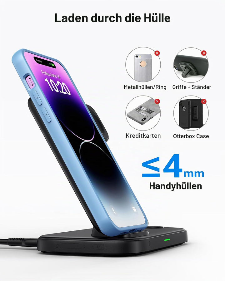 INIU 3 in 1 Kabelloses Ladegerät, Induktive Ladestation für Apple Watch und iPhone, Wireless Charger