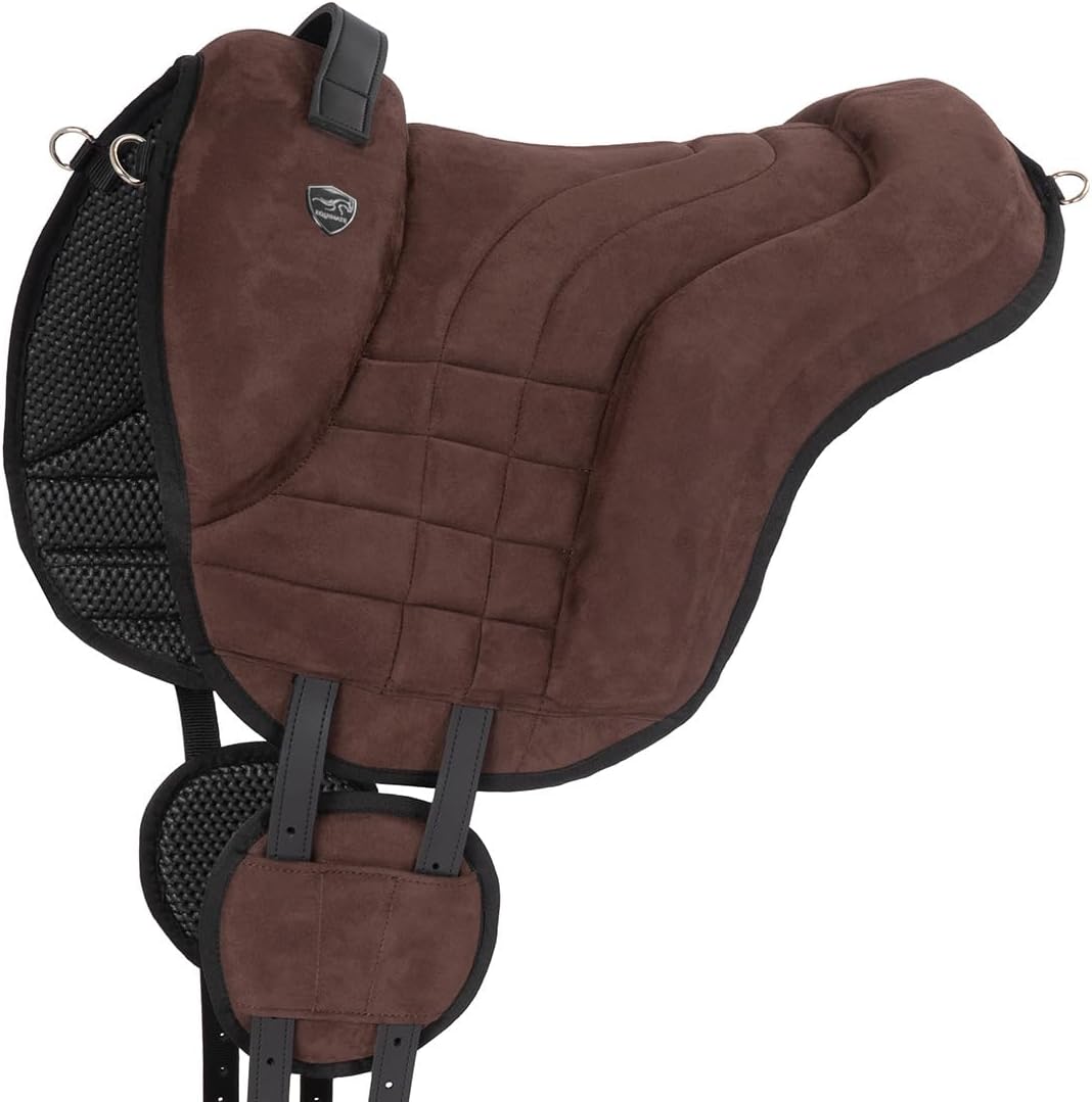 Equinate Reitpad Harper aus synthetischem Wildleder Pony Braun - Bareback Pad mit pflegeleichter Neo