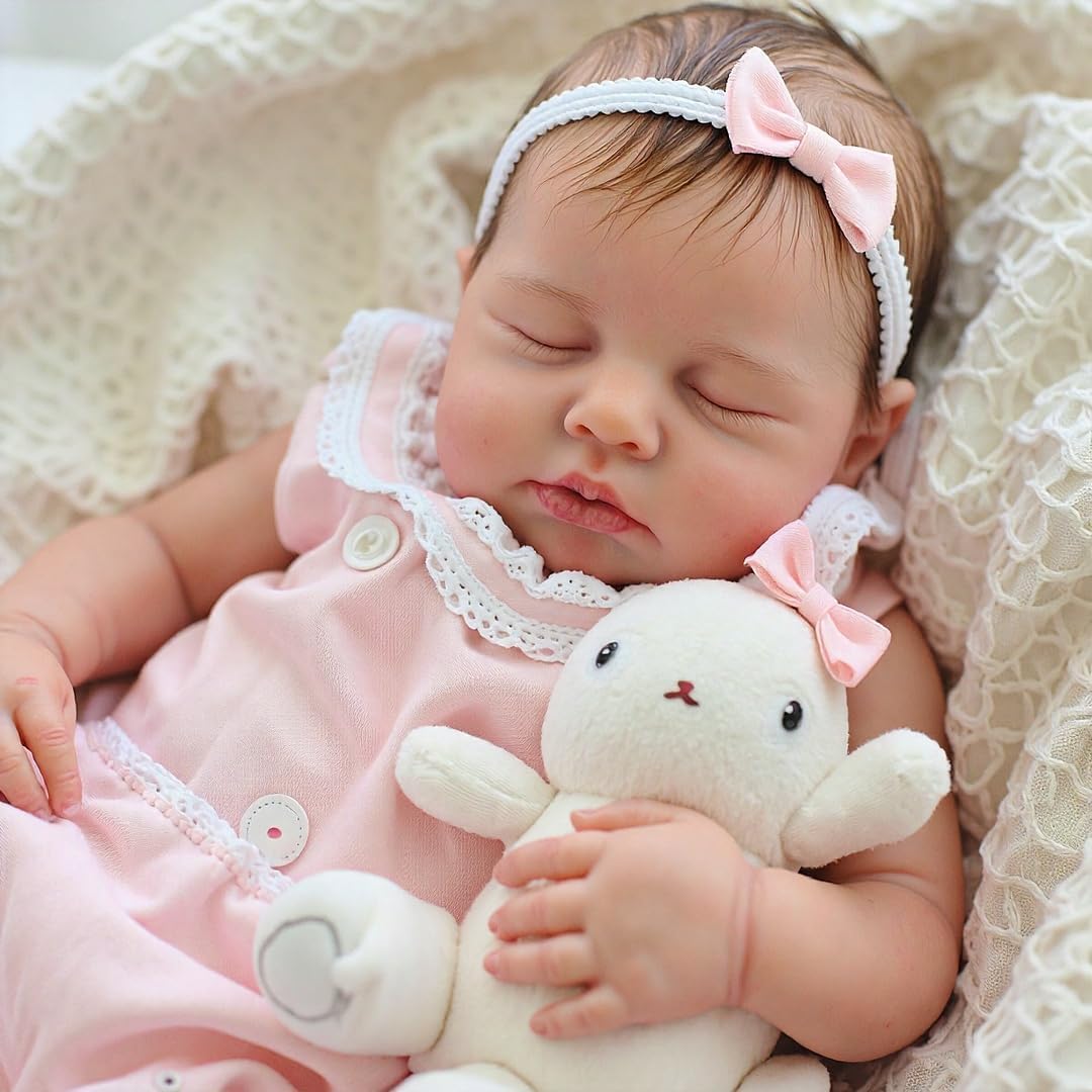 Zero pam Reborn Baby Vollsilikon Lebensecht Mädchen, 50CM Reborn Baby Mädchen, Silikon Puppe Mit Haa