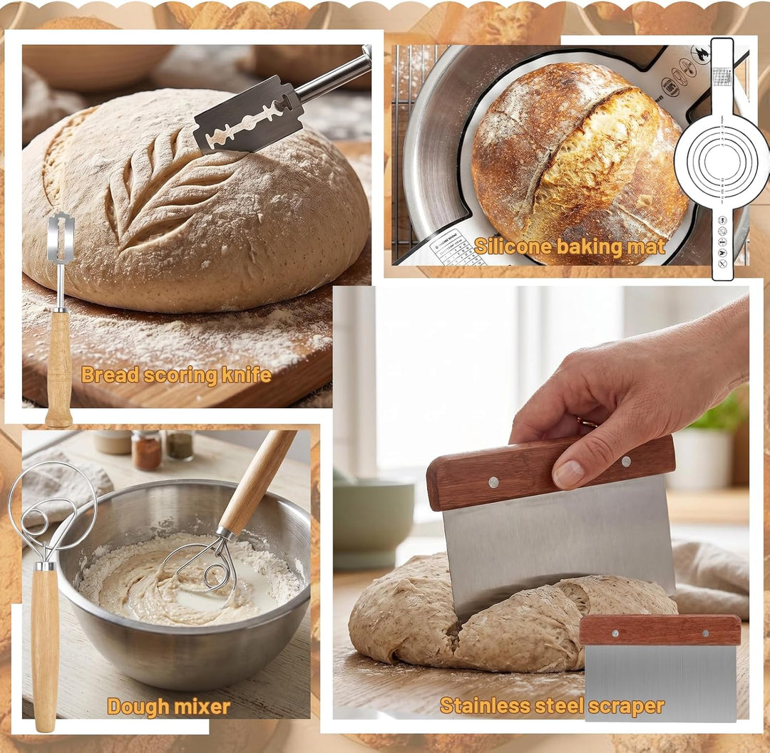 IIRC Sauerteig Starter Set mit Gärkorb Brot – Silikon Gärkörbchen(28,8cm Ovale und 25,8cm Runde) & Z