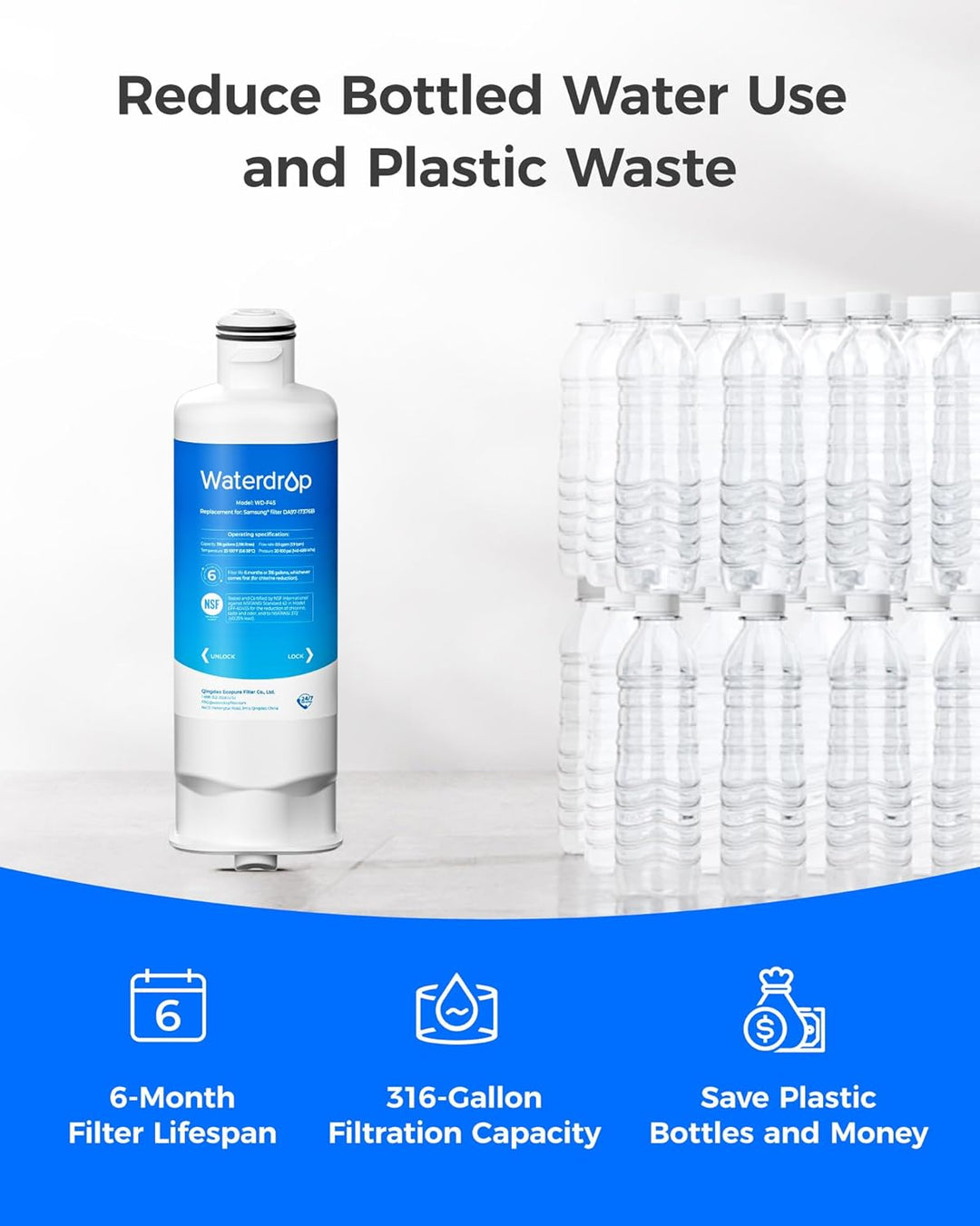 Waterdrop DA97-17376B Refrigerator Water Filter, Kompatibel mit Samsung® HAF-QIN/EXP, DA97-17376B, H
