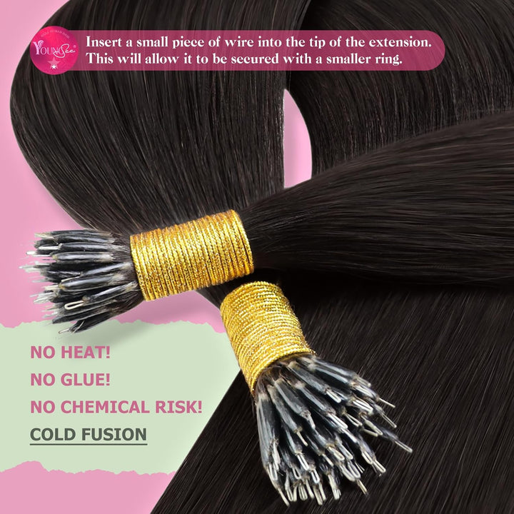 YoungSee Nanoring Extensions Echthaar Braun 40 cm Nanoring Hair Extensions Nano Ring Extensons Nanor