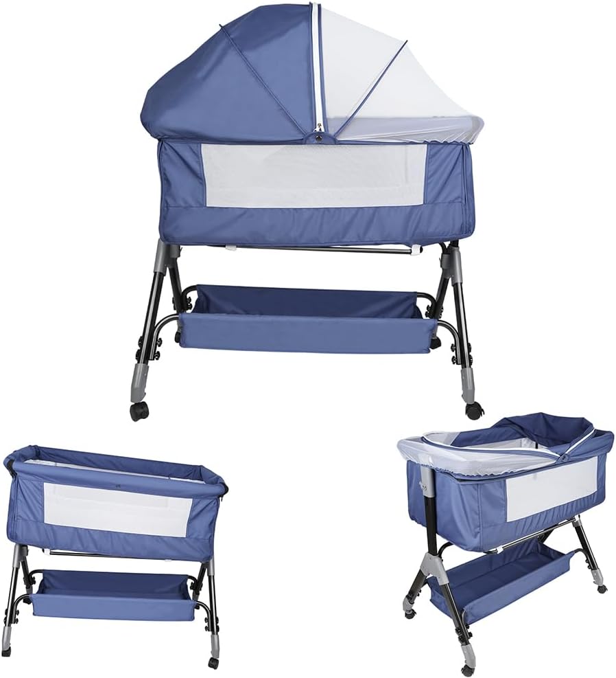 Kedia Babywiege mit Moskitonetz, Babybett & Reisebett mit Rollen, Babybett für Wiegen, höhenverstell