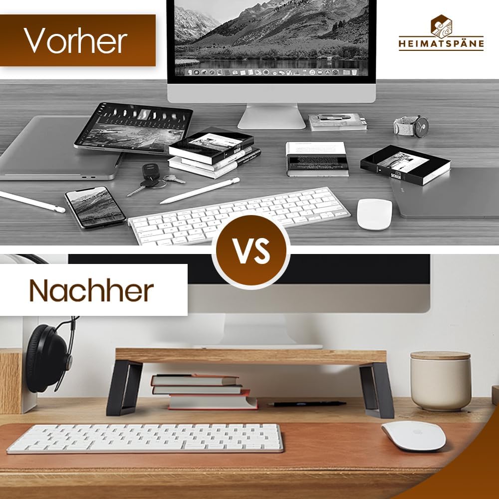 Monitorständer Eiche massiv – Ergonomische Bildschirmerhöhung Holz als Schreibtischaufsatz für Bilds