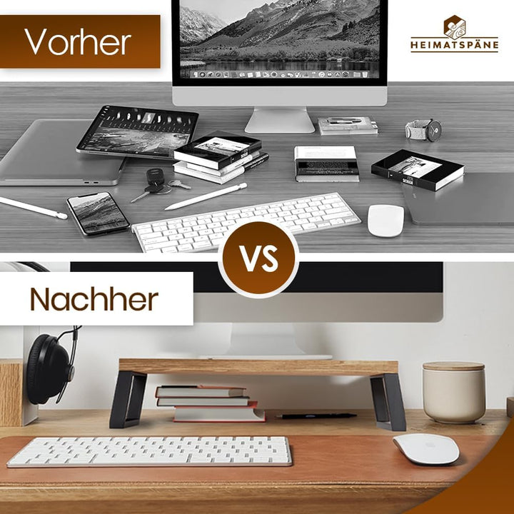 Monitorständer Eiche massiv – Ergonomische Bildschirmerhöhung Holz als Schreibtischaufsatz für Bilds