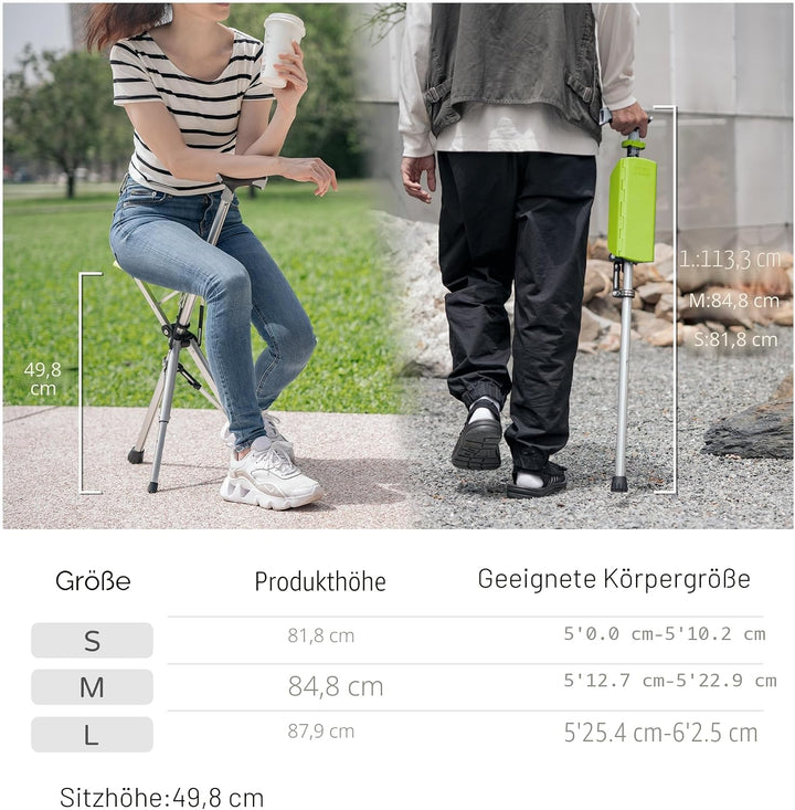 STEP2GOLD TA-Da Chair - Gehstock mit Sitz, ultraleichter Aluminiumrahmen &amp; robuster Klapphocker (bis
