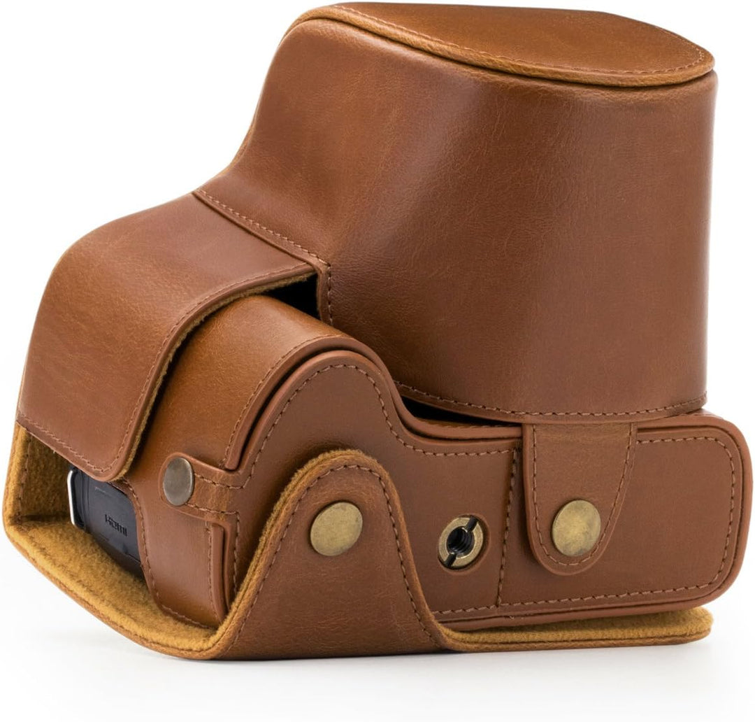 MegaGear Panasonic Lumix DC-FZ80, FZ82 Ever Ready Leder Kamera-Case mit Trageriemen und Batteriezuga