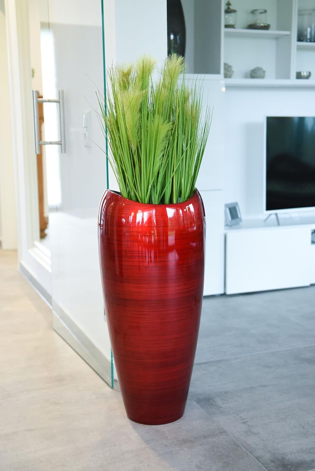 VIVANNO Pflanzkübel Pflanzgefäss Bodenvase exklusiv Deluxe Rot Schwarz Hochglanz 81 x 37 cm Rot Schw