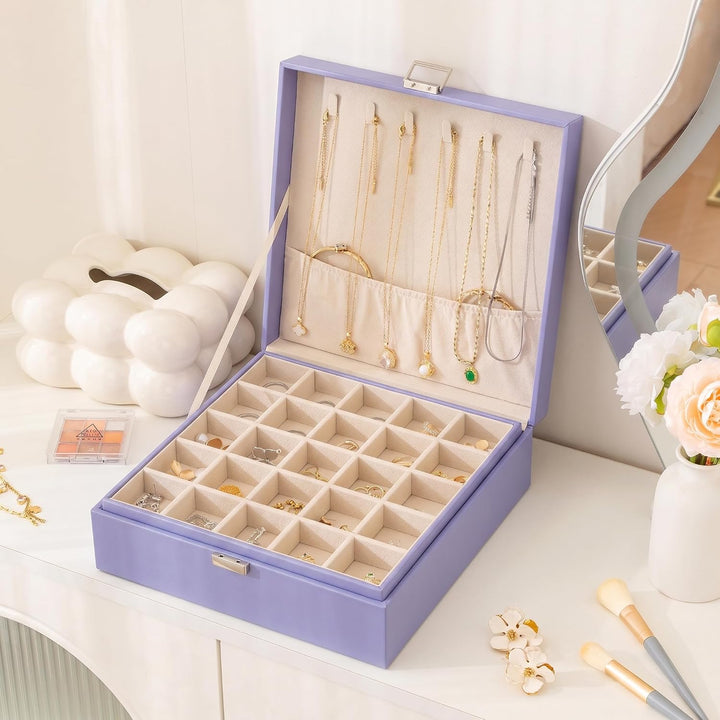Frebeauty Ohrring-Organizer, klassische Schmuckschatulle, 50 Fächer, doppellagig, Schmuck-Aufbewahru