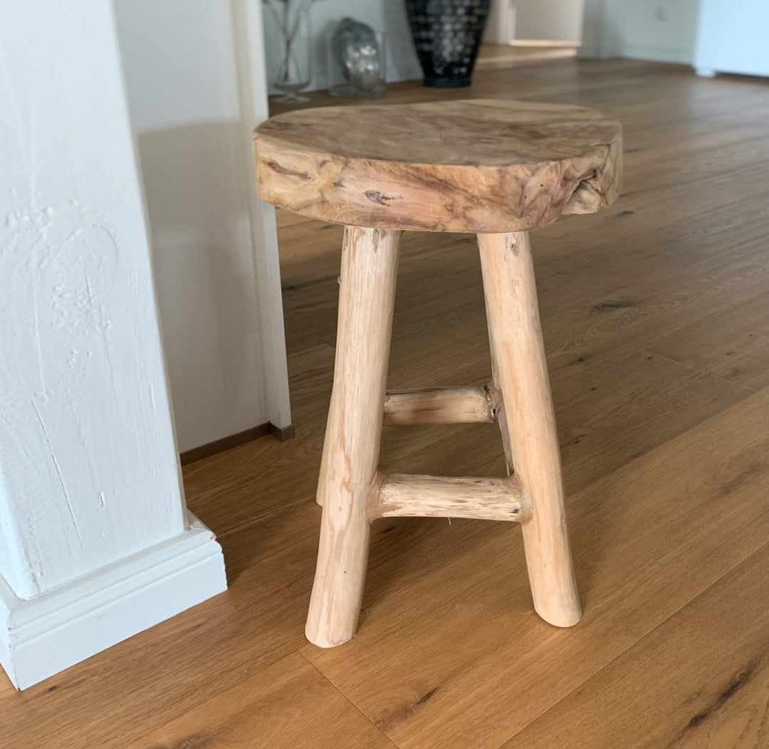 LS-LebenStil Beistelltisch Teakholz 42cm Braun Ethno Couchtisch Nachttisch Hocker Massivholz