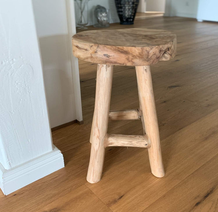 LS-LebenStil Beistelltisch Teakholz 42cm Braun Ethno Couchtisch Nachttisch Hocker Massivholz
