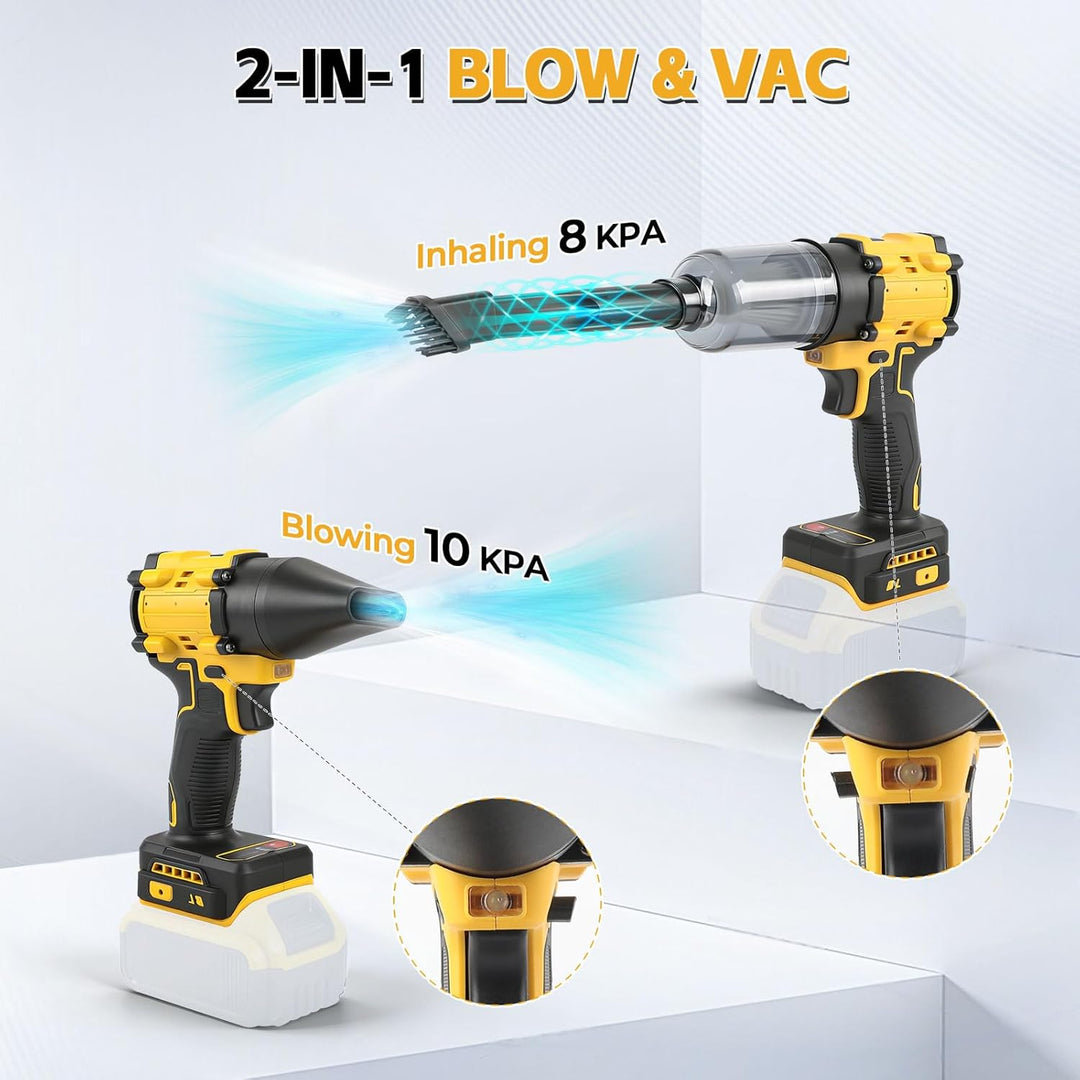Akku-Staubwedelgebläse für Dewalt 18/20V, 2 in 1 Handstaubsauger Bürstenloser Laubbläser 85000 U/min