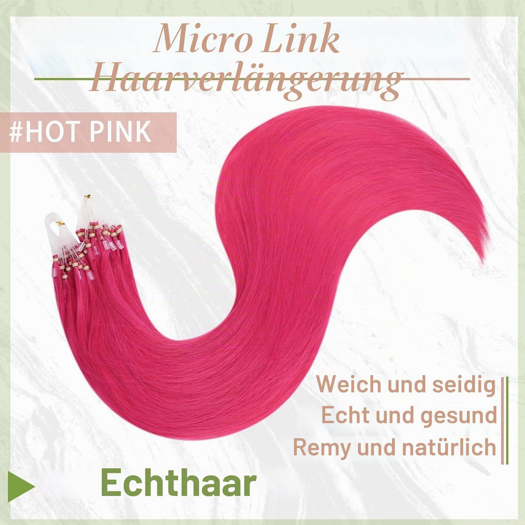 RUNATURE Echthaar Extensions Microring Rosa 50cm Microring Extensions Echthaar 1g Glatt Haarverlänge