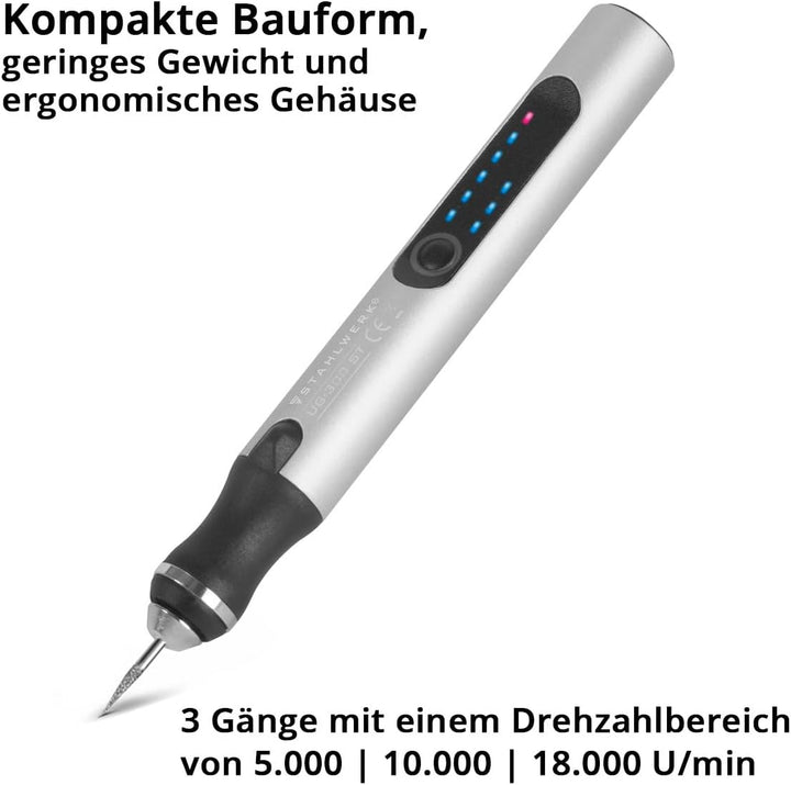 STAHLWERK USB-Gravierstift UG-300 ST mit 8 W Akku-Gravierer | Gravurstift | Graviergerät | Gravurger