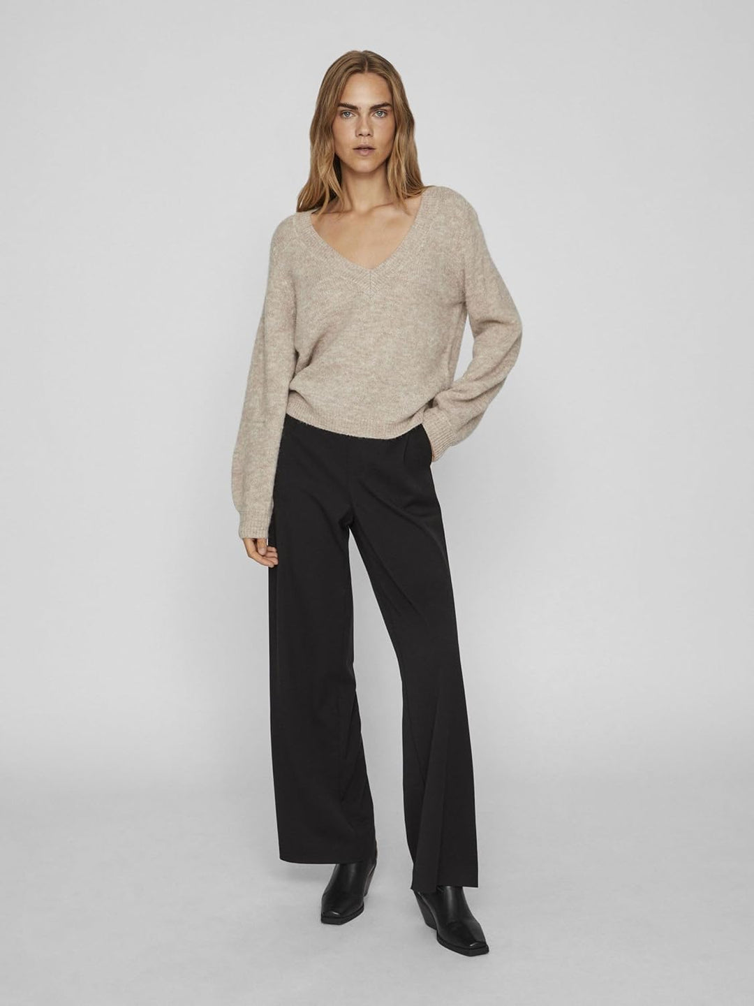 Vila Damen Vijamina Rev V-Neck L/S Knit Top-Noos Strickpullover S Natural Melange, S Natural Melange