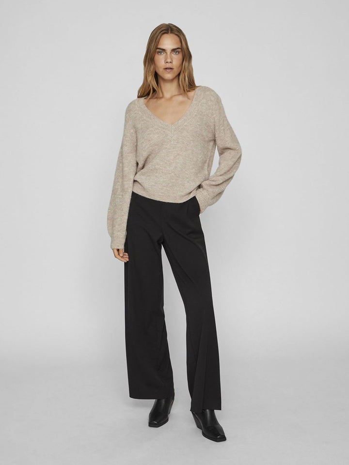 Vila Damen Vijamina Rev V-Neck L/S Knit Top-Noos Strickpullover S Natural Melange, S Natural Melange