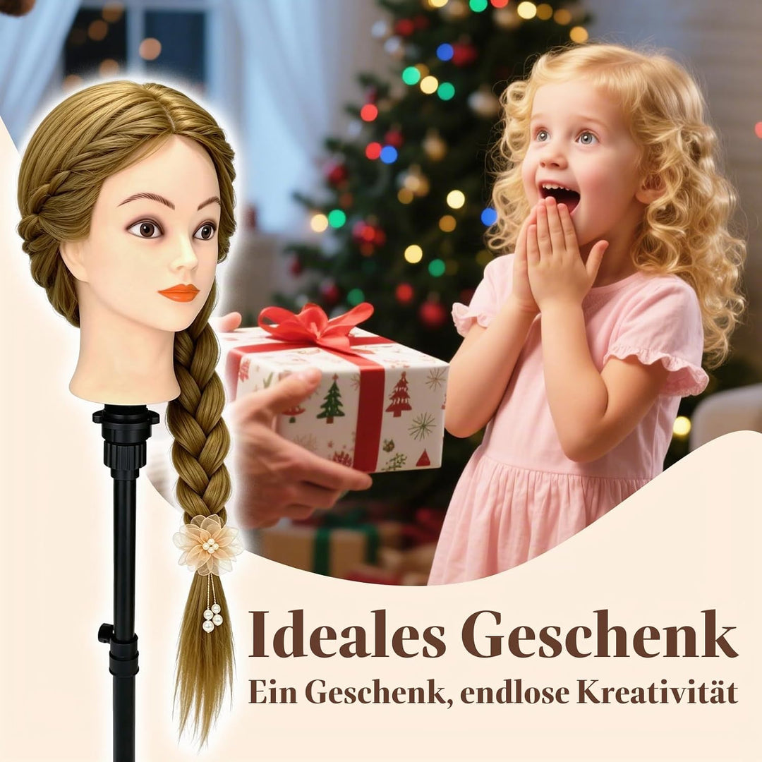 Yofuly 26Zoll / 66cm Frisierkopf, 80% Echthaar Übungskopf, Frisieren Trainingsköpfe Puppenkopf Frise