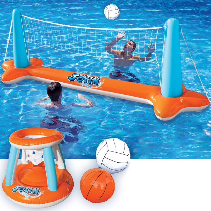JOYIN Aufblasbare Pool Float Set, Volleyballnetz & Basketballkörbe & Bälle für Kinder und Erwachsene