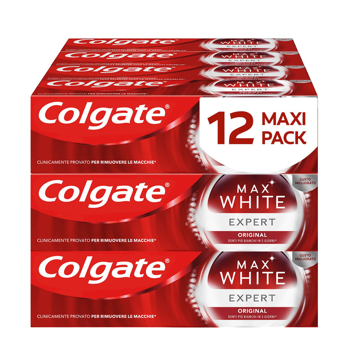 Colgate Max White Expert White Original 12 Packungen mit 75 ml Die weisssten Zähne in 5 Tagen* I San