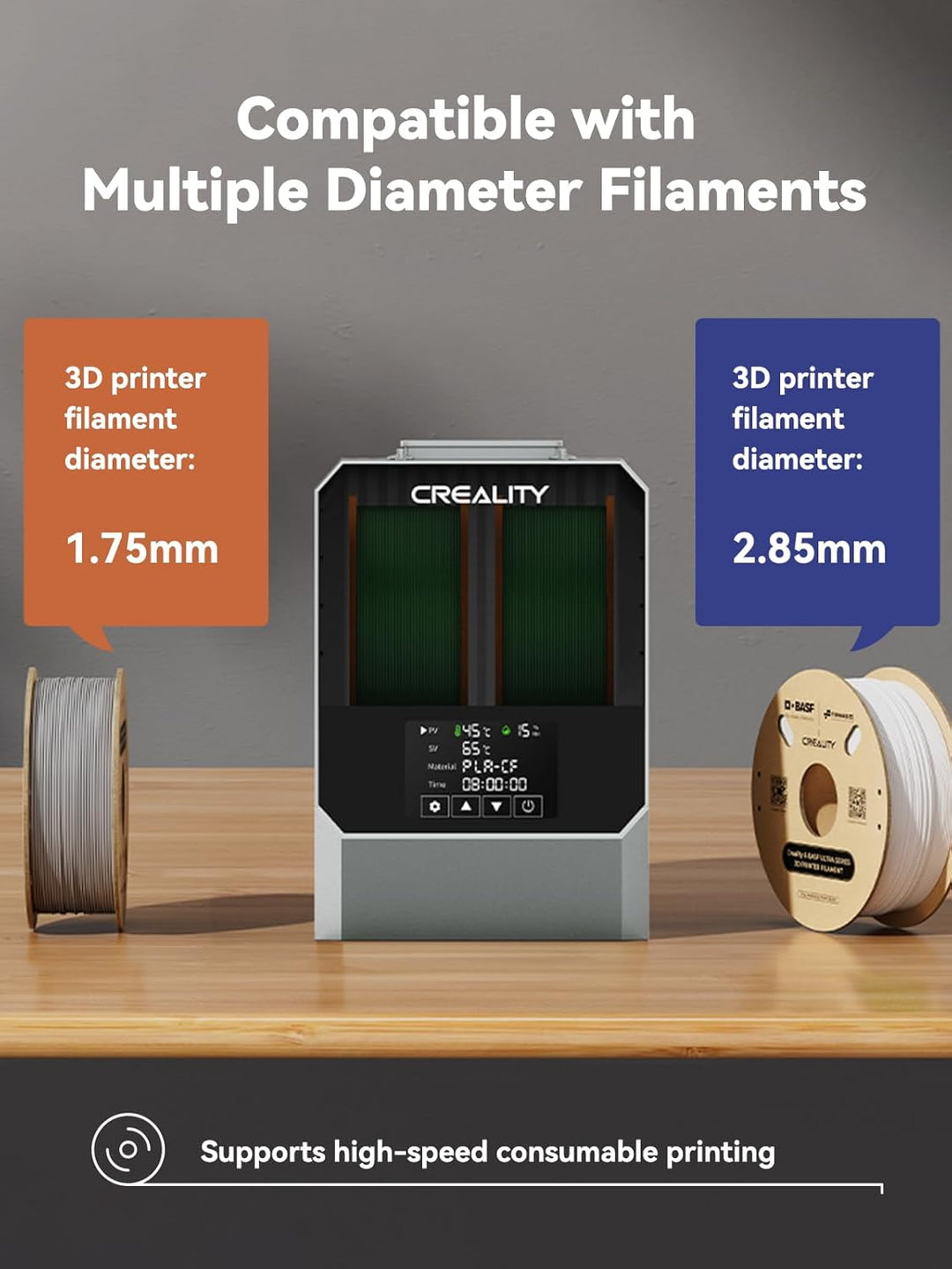 Creality Space PI Plus Filamenttrockner – Kapazität für 2 Rollen, 48-Stunden-Timer, 3,7-Zoll-Touchsc
