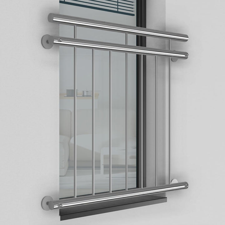 Edelstahl V2A Französischer Balkon Franz Geländer Stabgeländer Aussenbefestigung System (128 x 90 cm