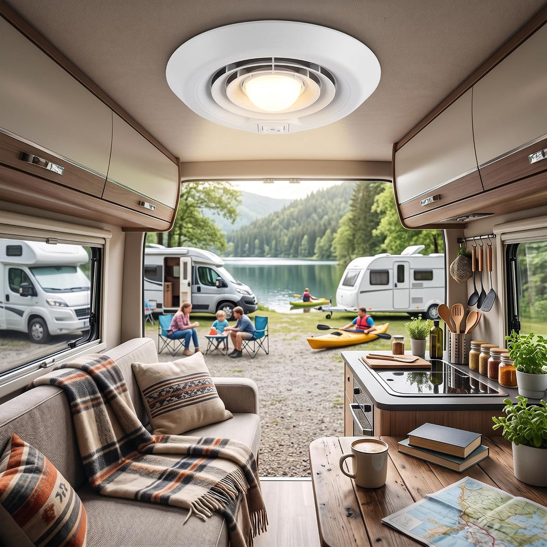 EVGATSAUTO RV Dachlüftung, 12V Dachventilator 5000R/mini LED Luftdecke Lüftungsgitter Rund für Wohnm