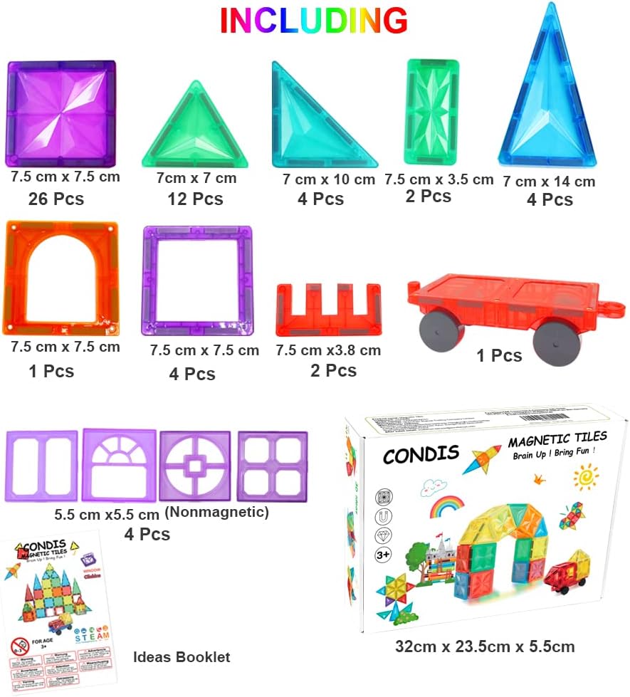 CONDIS Magnetische Bausteine 60 Teile, Magnetspielzeug Magnetbausteine Magnet Spielzeug Magnetspiele