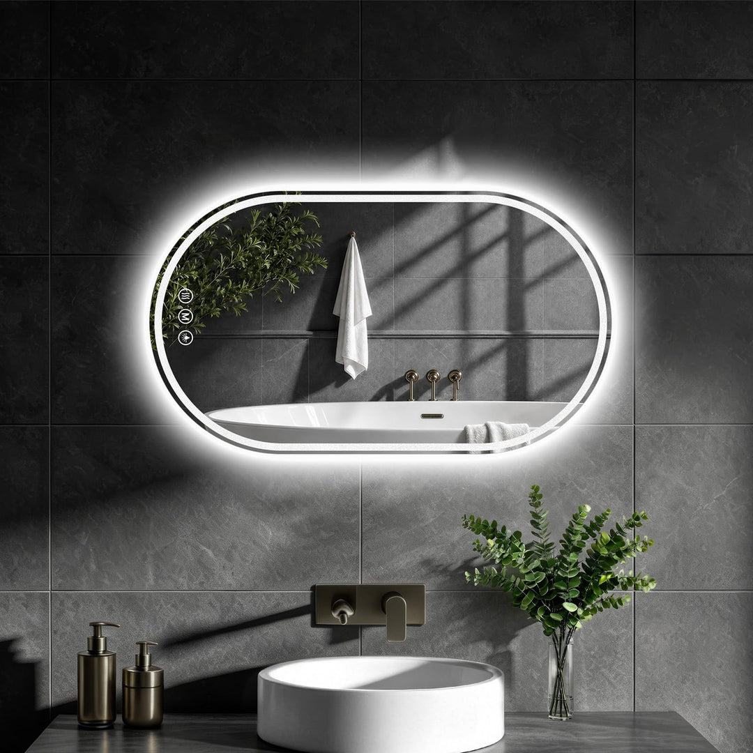 XRAMFY Badspiegel mit Beleuchtung LED 96×55CM Anti-Beschlag Badezimmer Wandspiegel Badezimmerspiegel