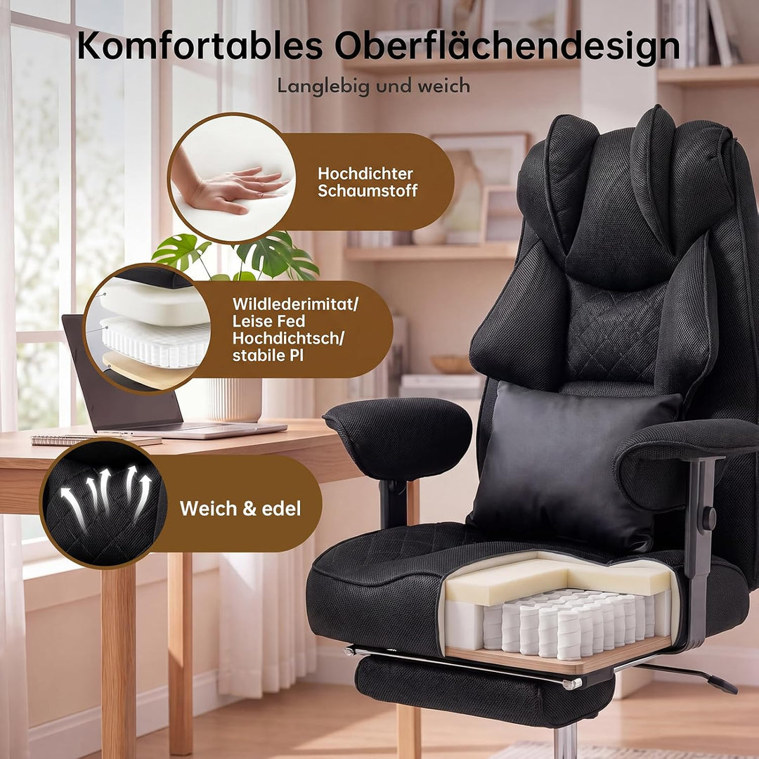 Ergonomischer Bürostuhl 200kg, XXL Chefsessel Fussstütze Homeoffice | XXL Schreibtischstuhl Ergonomi