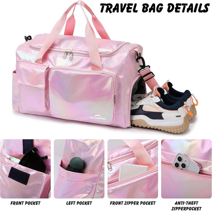 ZIOISNM Sporttasche Damen mit Schuhfach und Nassfach, Reisetasche Damen Glitzer Gym Bag saunatasche