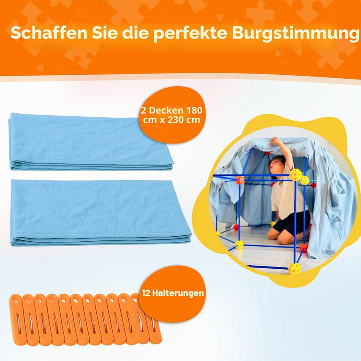 Fort Bausatz Erweiterungspaket für Kinder, Spielzelt Zubehör mit 2 grossen Decken 180×230 cm & 12 Cl