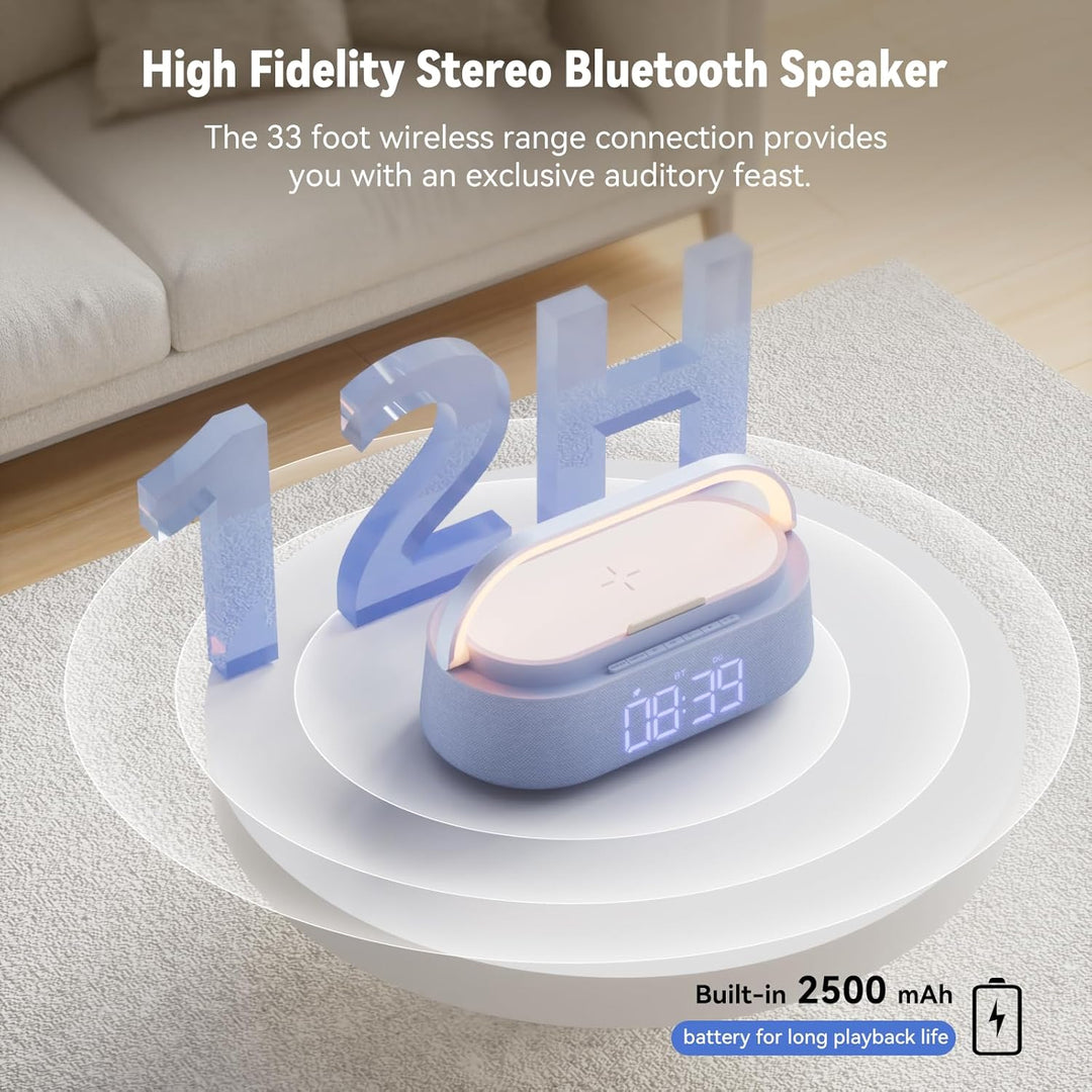 COLSUR Radiowecker Digital mit Wireless Charger, Bluetooth Lautsprecher Smart Wecker Schlummerfunkti