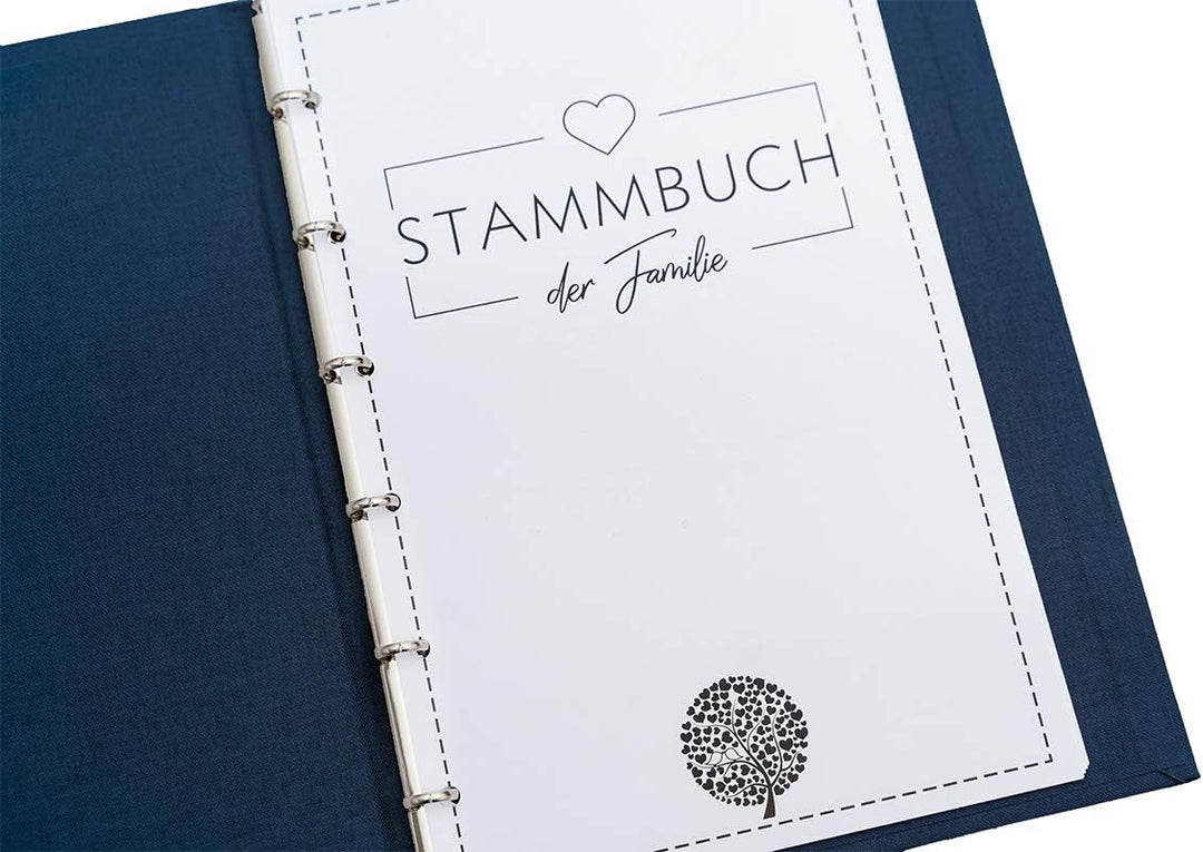 Hochzeitideal – Stammbuch der Familie Amore blau 21,0 cm x 15,0 cm - Buchbinderleinen Hochzeit - Fam
