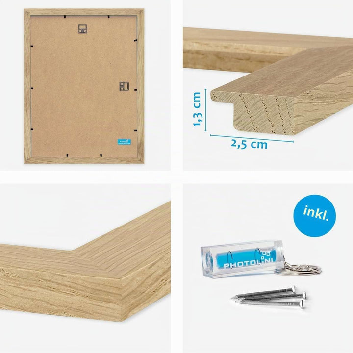 PHOTOLINI Bilderrahmen 40x60 Eiche Holz, 3er Set breite 40x60 cm Bilderrahmen mit bruchsicheres Acry