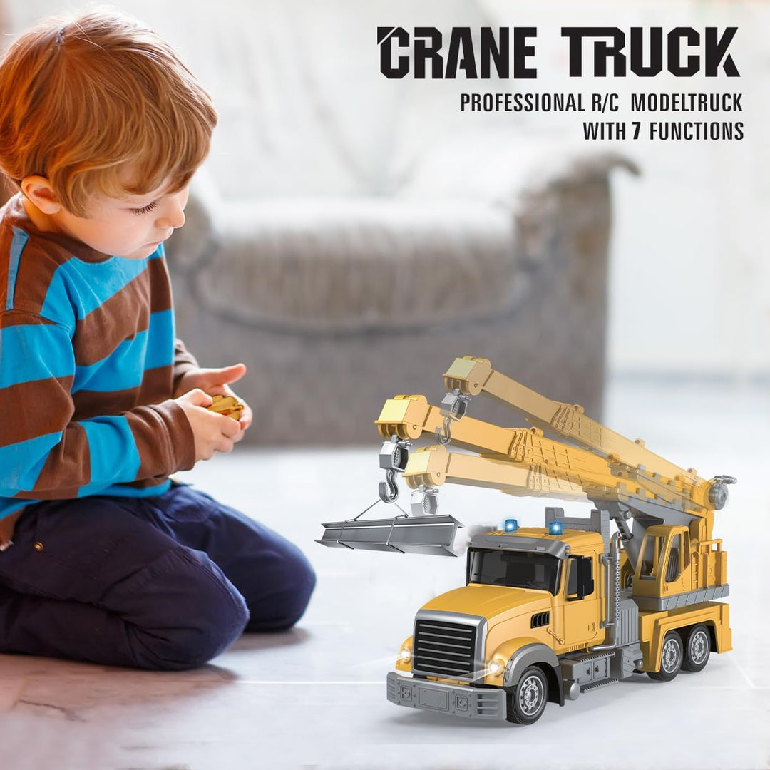 Remote Control Crane Truck Toy for Boys - RC Crane Truck with Light & Sound, 6 Channel Construction