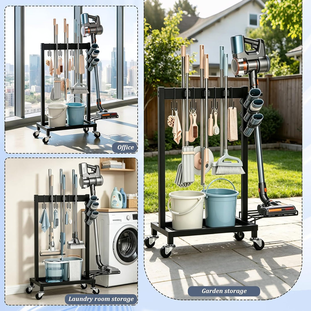 Gartenwerkzeug Organizer 3-stufig und 6 Mopphalter Yard Tool Tower Rack Garten Werkzeugregal mit 3 B